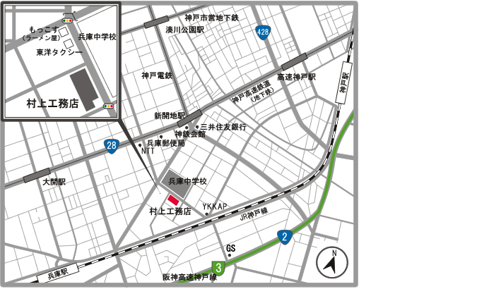 村上工務店への地図
